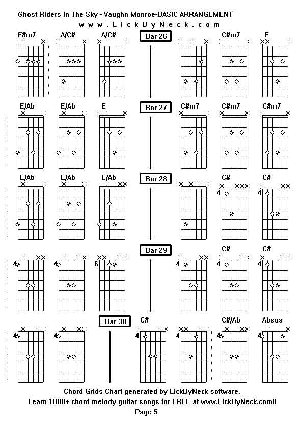 Chord Grids Chart of chord melody fingerstyle guitar song-Ghost Riders In The Sky - Vaughn Monroe-BASIC ARRANGEMENT,generated by LickByNeck software.